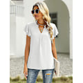 Miniatyrbild 4 av 5: Dam Sommar Casual Delad V-ringning Chiffongblusar Lös Tunika Kortärmade Toppar 02white XXLarge