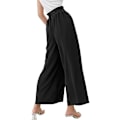 Miniatyrbillede 3 af 4: Dame Ensfarvede Elastiske Højtaljede Løse Cropped Bukser Bred Ben Casual Lange Bukser Black M