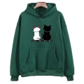 Miniatyrbillede 1 af 2: Dame Fleeceforet Hættetrøje med Katteprint, Afslappet Løs Varm Vinter Hættetrøje med Snøre, Pullover Toppe Dark Green S
