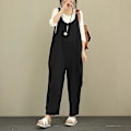 Miniatyrbild 3 av 4: Dam Casual Solid Jumpsuit Lös Baggy Linnebyxor Playsuit Overaller Romper Black M