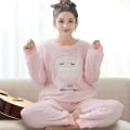 Miniatyrbild 2 av 4: Dam Vinter Flanell Pyjamas Set Söta Tryckta Mjuka Långärmade Topp Och Byxor Loungewear För Kvinnor Flickor Nattkläder Pink Owl L
