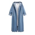 Miniatyrbild 1 av 5: Dam Baggy Denimjackor Långärmad Dragsko Trenchcoat Höst Hoodies Overcoats Light Blue S