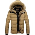 Pikkukuva 1 / 4: Miesten tekoturkiksella vuorattu hupullinen takki, topattu tikattu puffer-takki Khaki XL