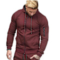 Miniatyrbillede 2 af 5: Herre Hættetrøje Lynlås Hættetrøje Vinter Sport Jogging Trøjer Toppe Wine Red 2XL