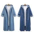 Miniatyrbilde 5 av 5: Dame Baggy Denimjakker Langermet Snøring Trenchcoat Høst Hettegensere Overfrakker Deep Blue M