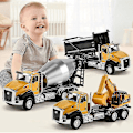Miniatyrbillede 2 af 4: Støbt ingeniørkøretøj Byggekøretøjer Dumper Gravemaskine Mixer Lastbil 1/50 Skala Metal Modelbiler Træk Tilbage Billegetøj 3 STK C