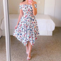 Miniatyrbillede 3 af 5: Dame Blomsterprint Off Shoulder Kjole Elegant Stropløs Maxikjole Til Strandbrug Starry Sky M