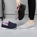 Miniatyrbilde 4 av 5: Uformelle sportssko i mesh for kvinner, slip-on komfortable flate sko for løping og gåing Black 39
