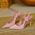 Miniatyrbillede 5 af 5: Pink højhælede sko til kvinder, tynde højhælede mules, slanke hæle, elegante sandaler Pink 41