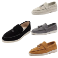 Miniatyrbilde 5 av 5: Semsket Skinn Slip-on Ballerinasko for Vår og Høst, Sklisikre Komfortable Løpesko for Kvinner, Hverdagsbruk Black 40
