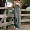 Miniatyrbillede 2 af 4: Plus Size Dame Bomuld Hør Dungarees Jumpsuit Playsuit Bred Ben Overalls Bukser Gray L