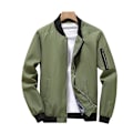 Miniatyrbillede 1 af 2: Herre Ensfarvet Langærmet Casual Lynlås Bomber Jakker Militær Pilot Flyverjakke Overtøj Green 3XL