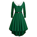 Miniatyrbild 1 av 2: Jul Dam Jultomte Kostym V-ringad Swing Midi Klänning Jul Maskerad Green 2XL
