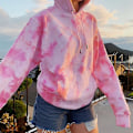 Miniatyrbillede 3 af 5: Tie Dye Sweatshirt Langærmet Snøre Pullover Toppe Løs Afslappet Sweatshirt Til Multicolour XL