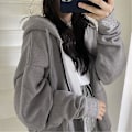 Miniatyrbild 2 av 5: Damhuvtröja med dragkedja, enfärgad ficka, sweatshirt, höst, långärmad, lös basebolljacka EA00513*GREY M