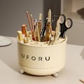 Miniatyrbillede 3 af 5: Roterende makeupbørsteholder til skrivebord, kosmetikpenneholder, opbevaringsstativ, bærbar skrivebordsorganisator Cream White 5 Grid