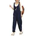 Miniatyrbild 1 av 4: Dam Casual Solid Jumpsuit Lös Baggy Linnebyxor Playsuit Overaller Romper Blue 2XL