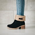 Miniatyrbillede 4 af 5: Dame Vinterstøvler Korte Sne Flock Varme Støvletter Sko Slip On Korte Ankel Chunky Hæl Støvler Black 41