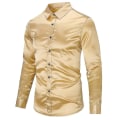 Miniatyrbild 4 av 4: Herr Casual Mode Glänsande Långärmad Slim-fit Formell Skjorta Golden XXL