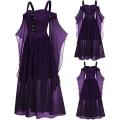 Miniatyrbillede 2 af 5: Maxikjole med sommerfugleærmer til kvinder, middelalder punk gotisk tøj, sexet Halloween kostume, kjoler med kolde skuldre og korset A-dark Purple 4X-Large
