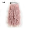 Miniatyrbilde 5 av 5: Dame Tulle Mesh Skjørt Høy Midje Lagdelt Plissert Maxi Lang Kjole One Size Pink