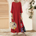 Miniatyrbillede 4 af 4: Dame Retro 3/4 Ærme Kjole Blomsterprint Plus Size Kjole Til Strandbrug Red XL