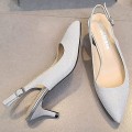 Miniatyrbillede 3 af 5: Damesandaler - lave hæle, spidse sandaler Silver 45
