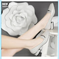 Miniatyrbillede 4 af 5: Dame Lak Loafers Håndlavede Spids Tå Læder Komfortabel Slip-On Dame Flade Sko grey 41