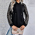 Miniatyrbillede 5 af 5: Dame Hættetrøjer Blonde Patchwork Langærmet Hættetrøje Casual Mode Tunika Pullover Stilfuld Elegant Sweatshirt Snøre Jumper Toppe Med Lommer Black M