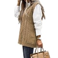 Miniatyrbilde 2 av 4: Dame Genser Vest Dame Oversized V-hals Ermeløse Gensere khaki L