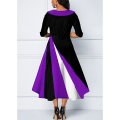 Miniatyrbilde 4 av 5: Elegant lappekjole for kvinner med knapper, knelengde swingkjole, egnet for kvinner i hverdagen Purple S