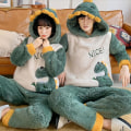 Miniatyrbild 1 av 2: Par Pyjamas Dam Herr Hemmakläder Höst- och Vintermodeller Plus Sammet Tjock Korall Sammet Flanell dinosaur L(Woman)