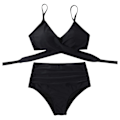 Miniatyrbild 2 av 3: Omlott Bikini Set för Kvinnor Högmidjade 2-delade Baddräkter Black M