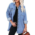 Miniatyrbilde 3 av 3: Oversized denimjakke for kvinner, avslappet lang boyfriend-modell, slitt jeansjakke, høst vår Dark Blue M