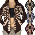 Miniatyrbild 1 av 5: Oversized Hoodie för Dam Retro Dödskalle Skelett Casual Tröja Långärmad Tryck Dragkedja Sweatshirt Halloween Rolig Sportjacka Burgundy S