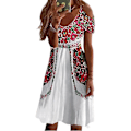 Miniatyrbillede 1 af 2: Boheme blomstret A-linje kjole med kolde skuldre til kvinder, sommerkjoler med korte ærmer, plus size White M