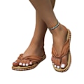 Miniatyrbilde 1 av 4: Dame Sløyfe Flip-Flops Tøfler Casual Clip Toe Sandaler Sommer Strand Flate Sko Brown 43