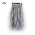 Miniatyrbilde 5 av 5: Dame Tulle Mesh Skjørt Høy Midje Lagdelt Plissert Maxi Lang Kjole One Size Grey