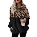 Miniatyrbillede 1 af 5: Hættetrøje til kvinder Leopard Print Plys Sweatshirt med lommer Snørehætte Black 4XL