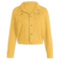 Miniatyrbillede 3 af 4: Dame Solid Denim Jakke Langærmet Ming Cardigan Suit Lomme Frakke Top Yellow L