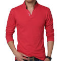 Miniatyrbillede 1 af 2: Herre Ensfarvet Slim Fit Henley Skjorte Casual Langærmet Stand Collar V-hals T-shirt Red M