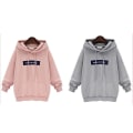 Miniatyrbillede 2 af 5: Dame Printet Hættetrøje Med Frontlomme Afslappet Vinter Sweatshirt Løs Pasform Light Grey M