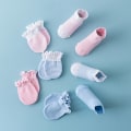Miniatyrbilde 4 av 5: 4 Par Barn Baby Nyfødt Sokker Hansker Anti-ripe Pustende Elastisk Beskyttelse Ansikt Votter Dusjgave Blue