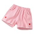 Pikkukuva 1 / 5: Tyttöjen väljät denim-shortsit sydänkirjailulla, rennot ja mukavat shortsit matkoille, arkikäyttöön ja kotiin Pink 150cm