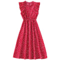 Miniatyrbillede 1 af 5: Dame Polkaprikket Kjole Plus Size Print Lang Kjole Til Strandbrug Red And White Heart L