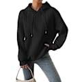 Miniatyrbillede 1 af 3: Dame Ensfarvet Langærmet Hættetrøje Strikket Efterår Hættetrøjer Sweatshirt Pullover Løs Top Black M