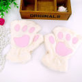 Miniatyrbild 1 av 5: Kattflicka öppna finger katt tass varma handskar förtjockade fluff handformad borste halvfingerhandskar White Average size