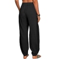 Miniatyrbilde 3 av 4: Dame Bomull Lin Look Baggy Vide Ben Bukser Casual Yoga Harem Bukser Sommer Strand Black 2XL