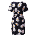 Miniatyrbillede 2 af 4: Dame Blomstret Sommerkjole Kortærmet Ferie Strandfest Afslappede Kjoler Black 2XL