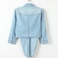 Miniatyrbilde 3 av 5: Mote dame fritid 3/4 erme knapp ned crop jean topp knute knyte denim skjorte jakke Sky Blue M
